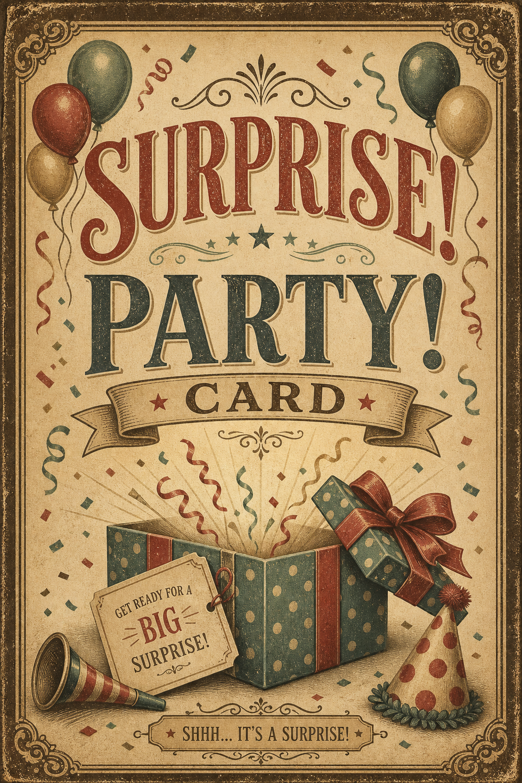 Surprise Party Card — vintage style card design