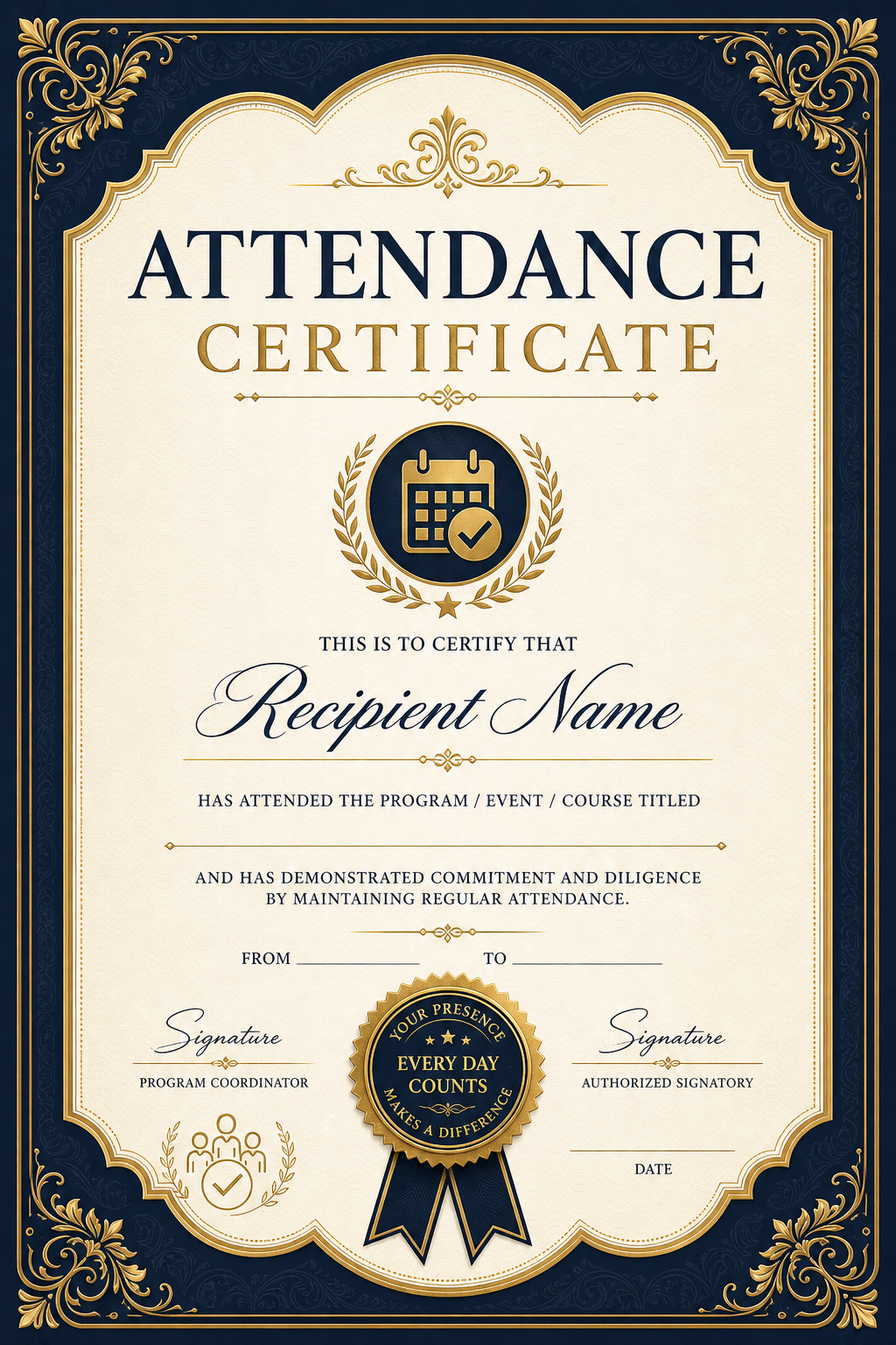 Attendance Certificate — elegant style certificate