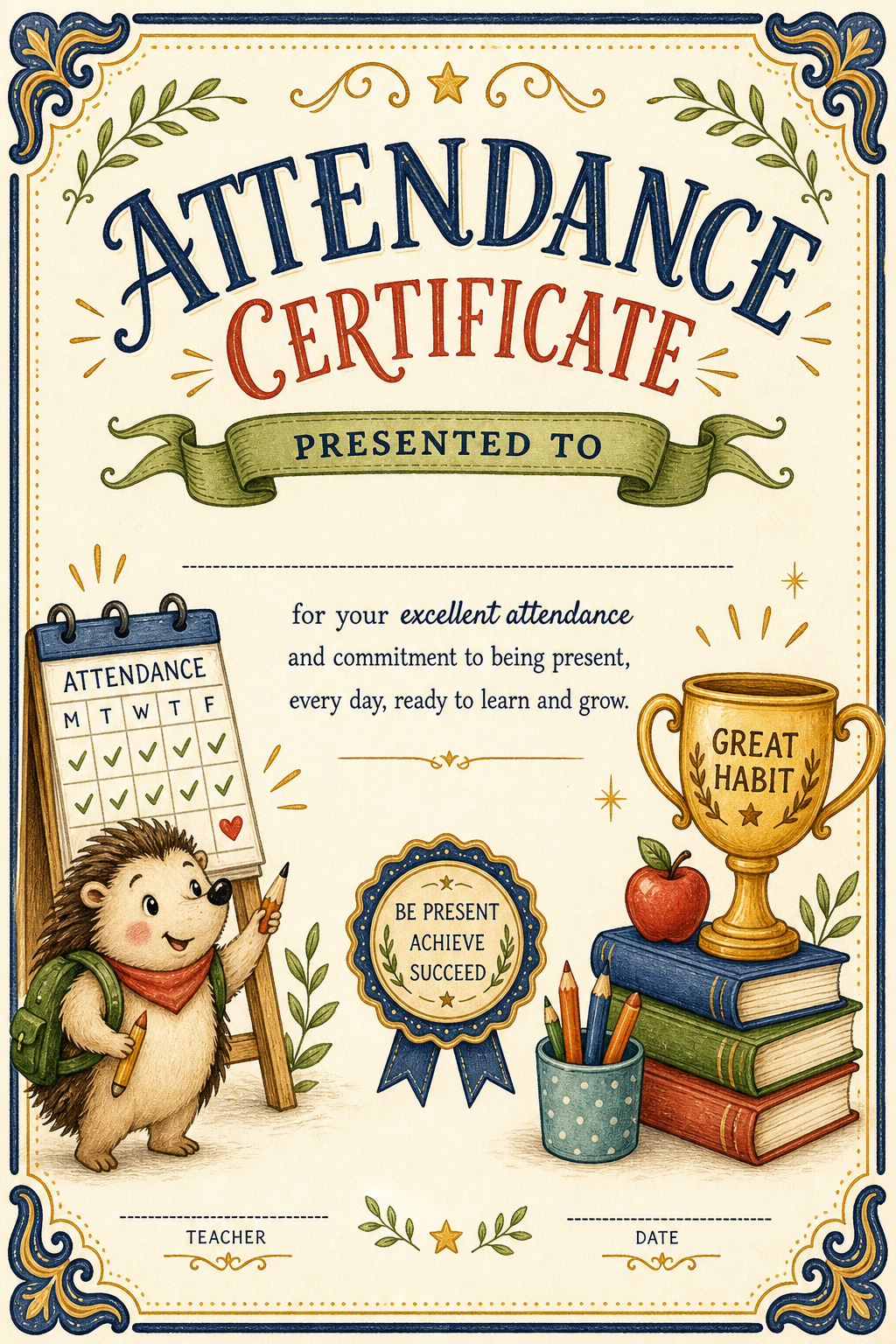 Attendance Certificate — illustration style certificate