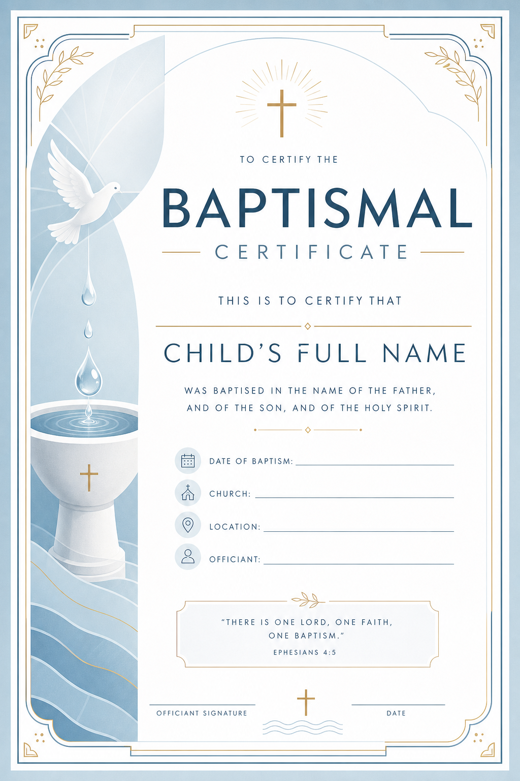 Baptismal Certificate — modern style certificate