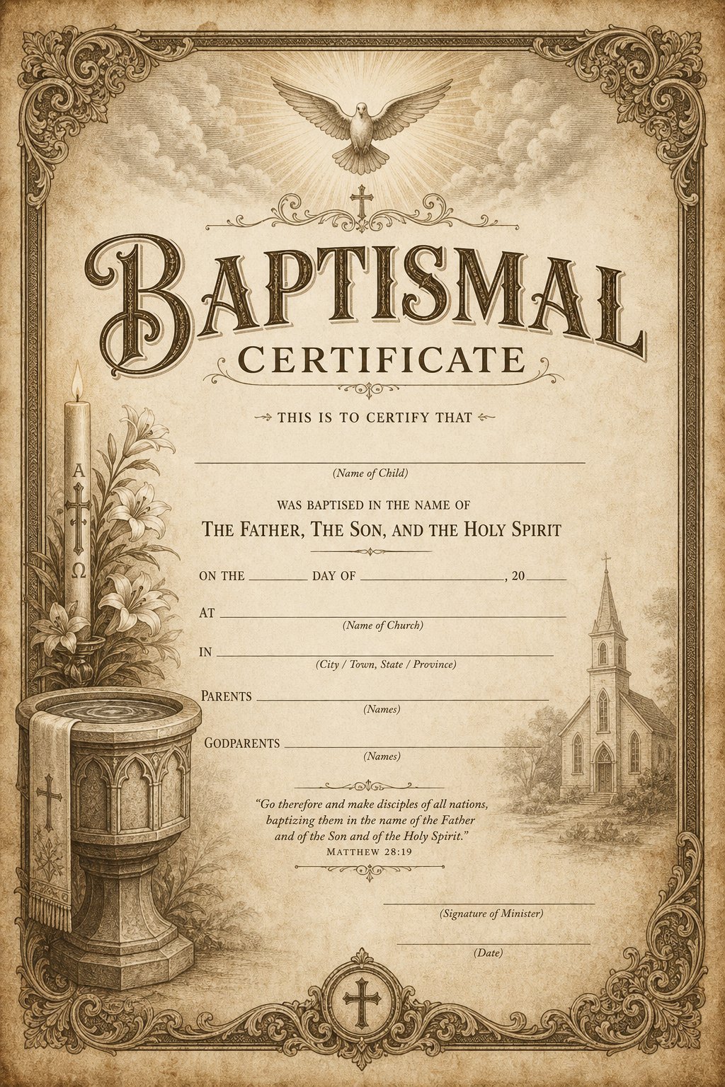 Baptismal Certificate — vintage style certificate