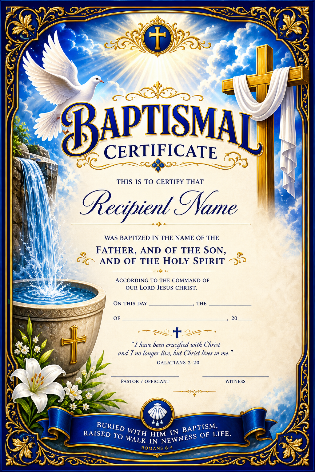 Baptismal Certificate — vibrant style certificate
