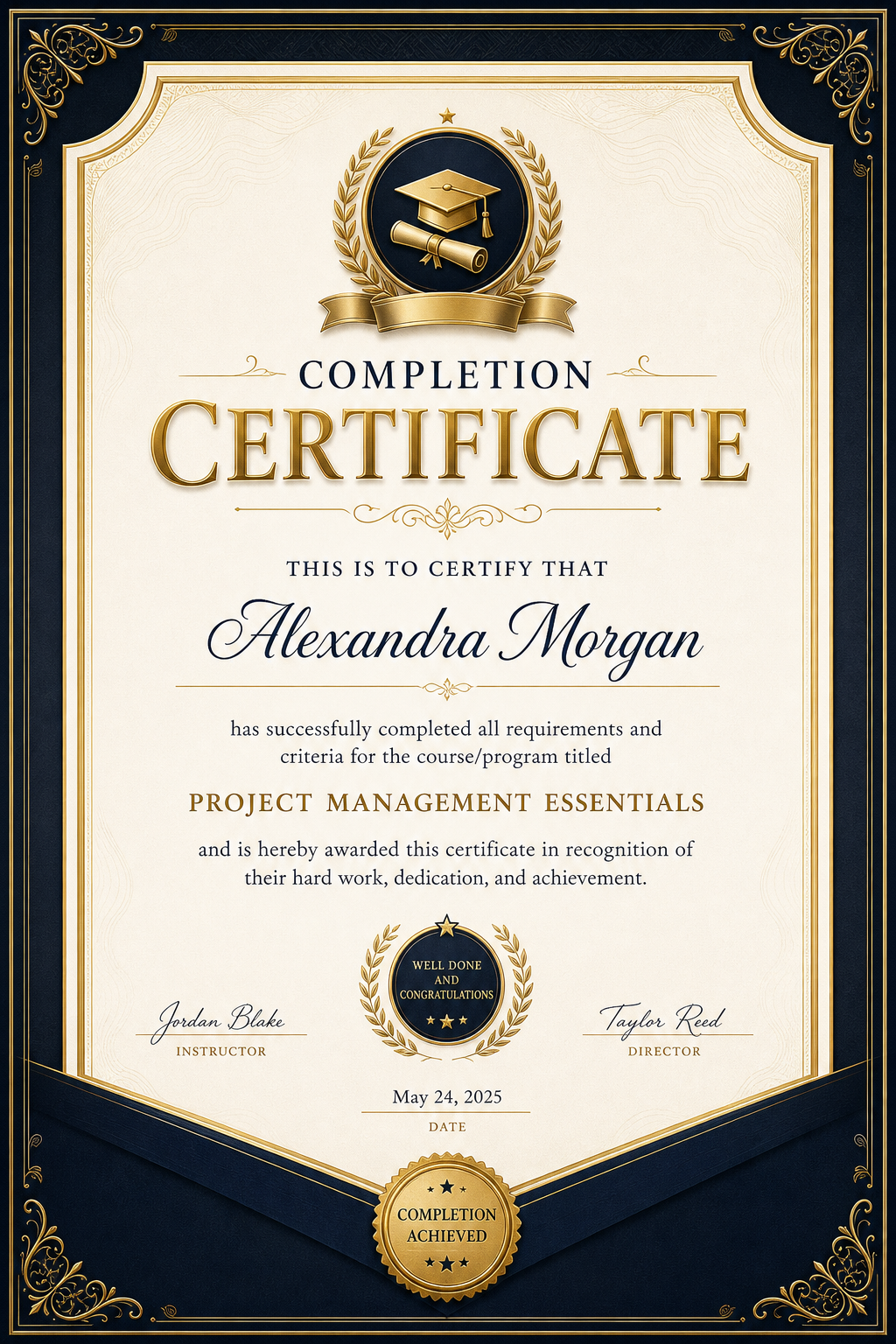 Completion Certificate — elegant style certificate