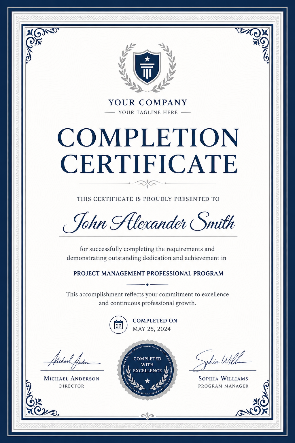 Completion Certificate — corporate style certificate