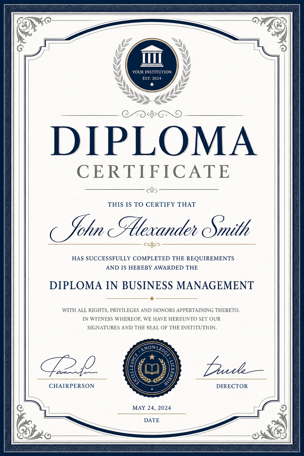 Diploma Certificate — corporate style certificate