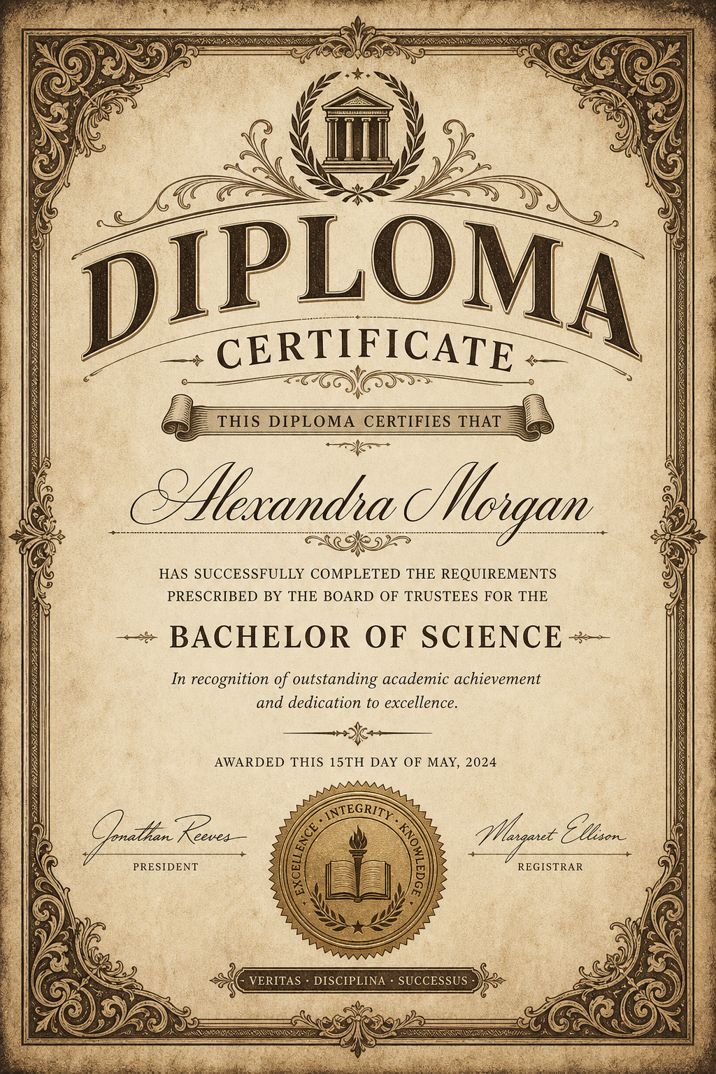 Diploma Certificate — vintage style certificate