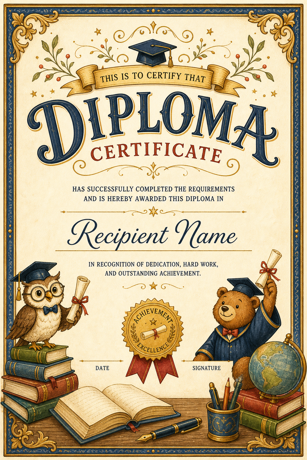 Diploma Certificate — illustration style certificate