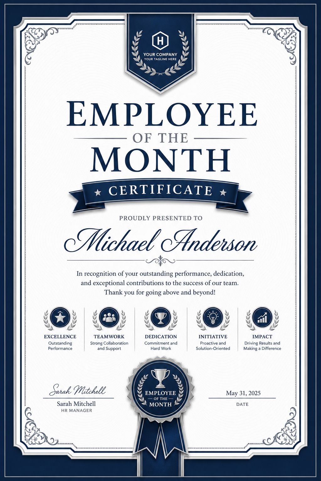 Employee of the Month Certificate — corporate style certificate