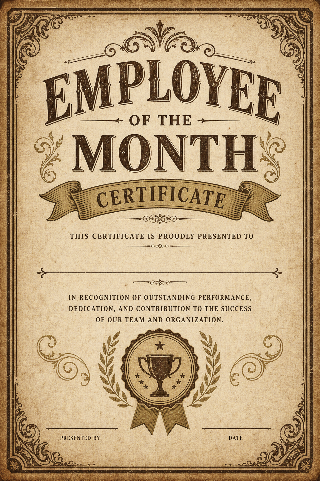Employee of the Month Certificate — vintage style certificate