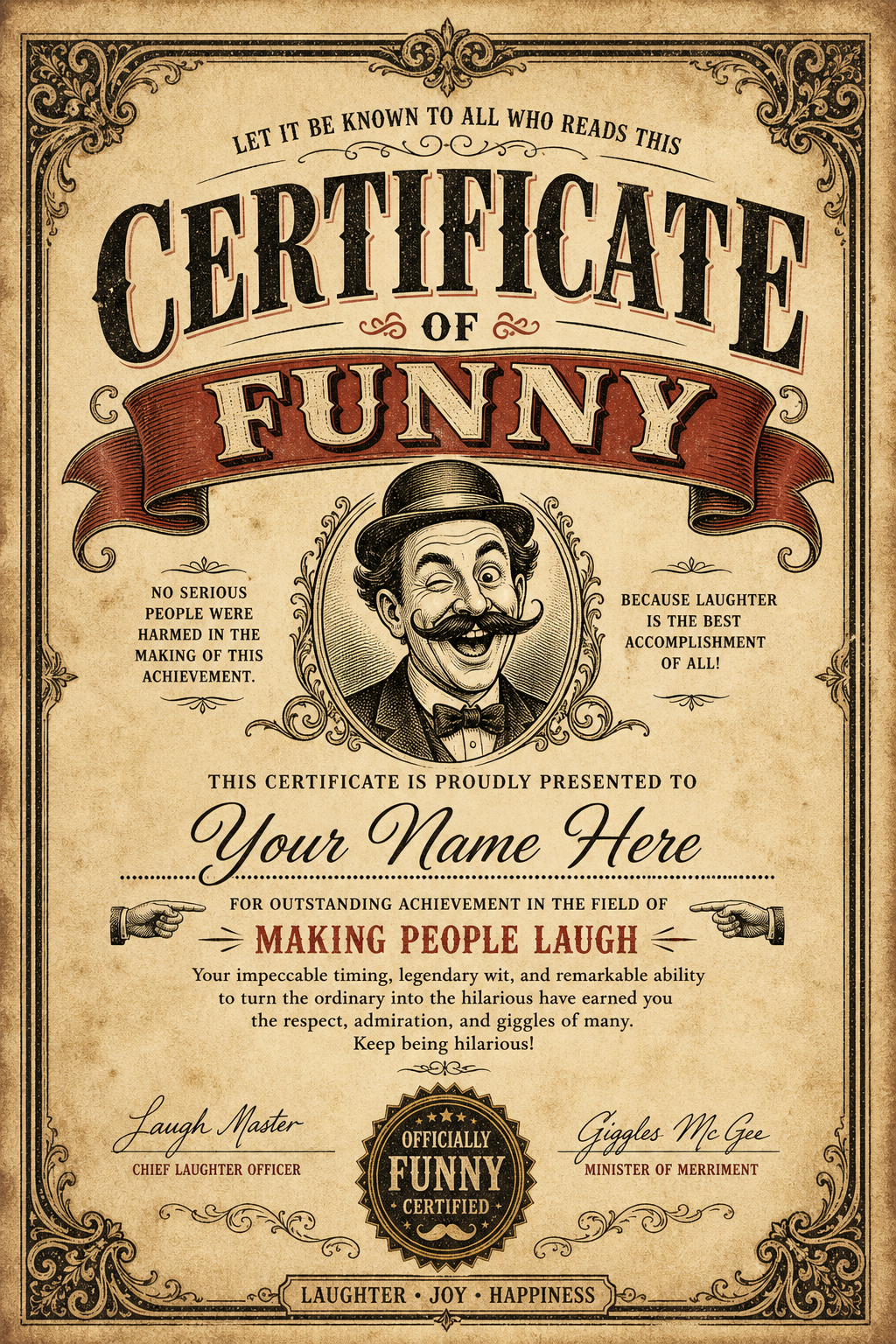 Funny Certificate — vintage style certificate