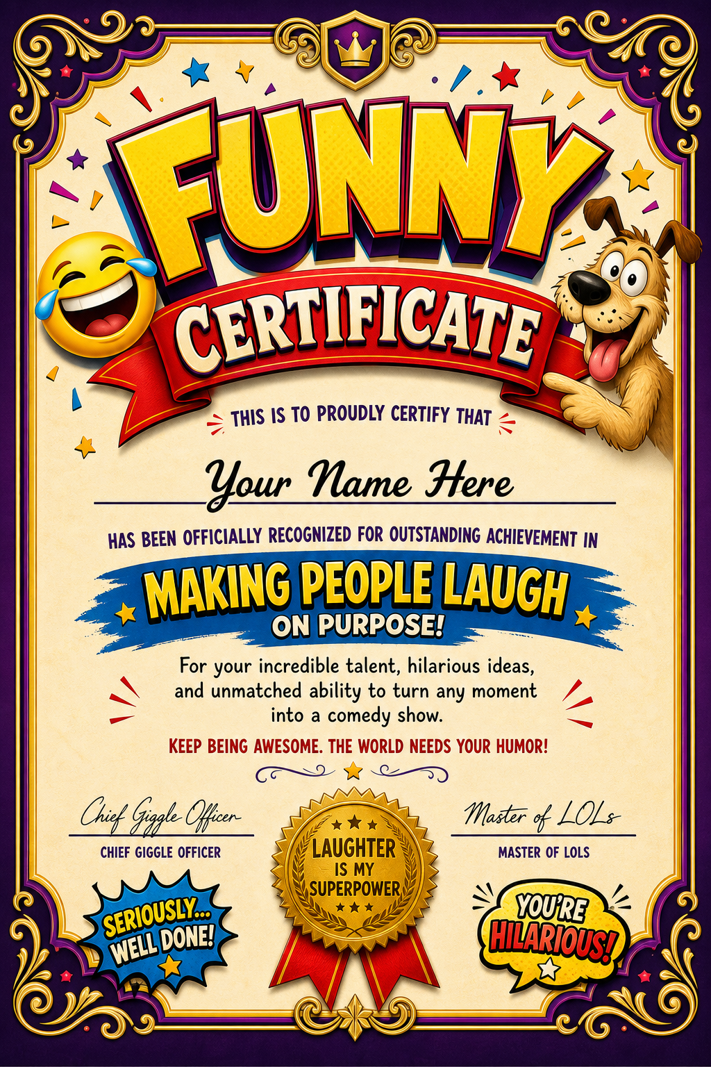 Funny Certificate — vibrant style certificate