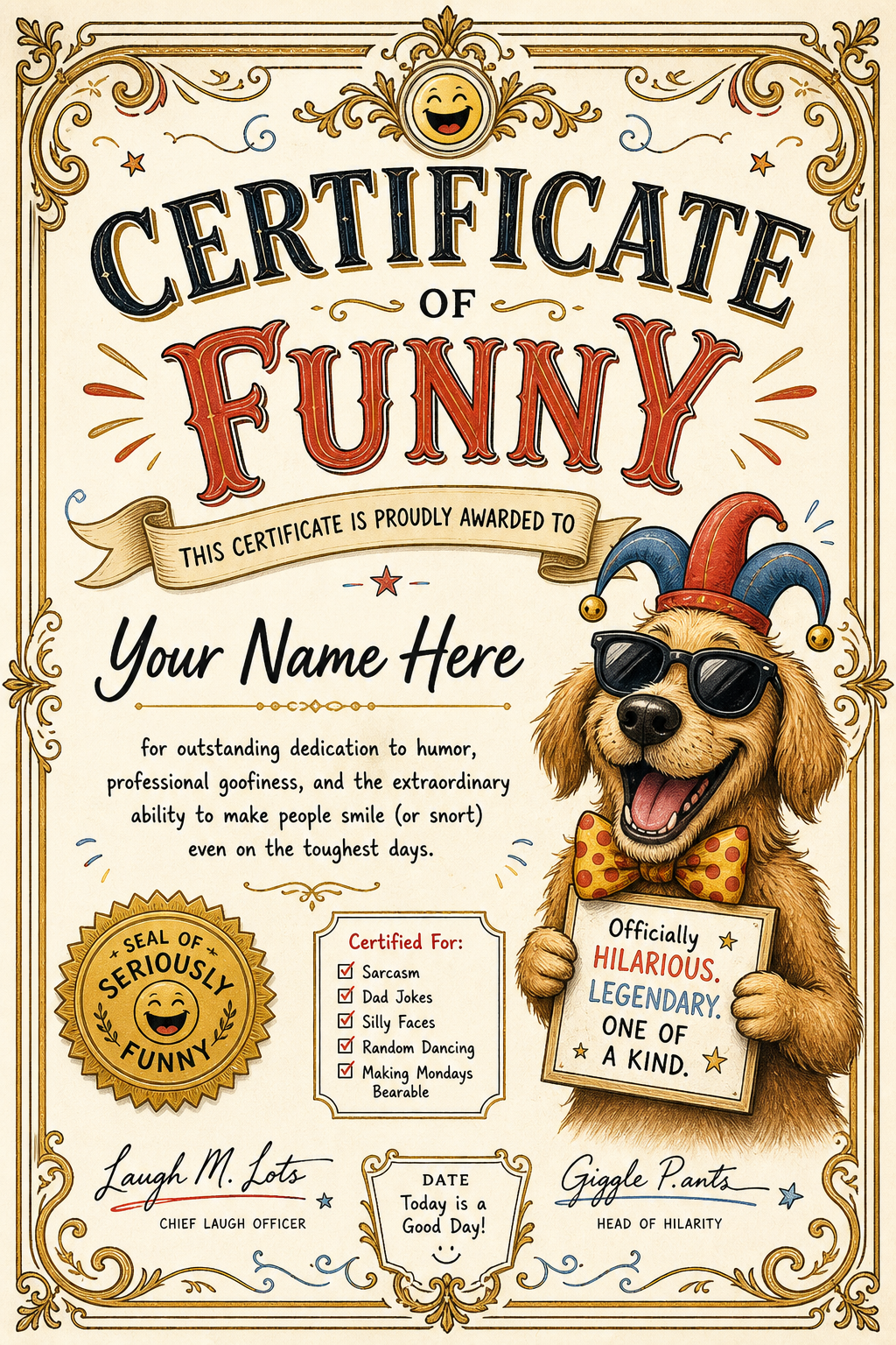 Funny Certificate — illustration style certificate