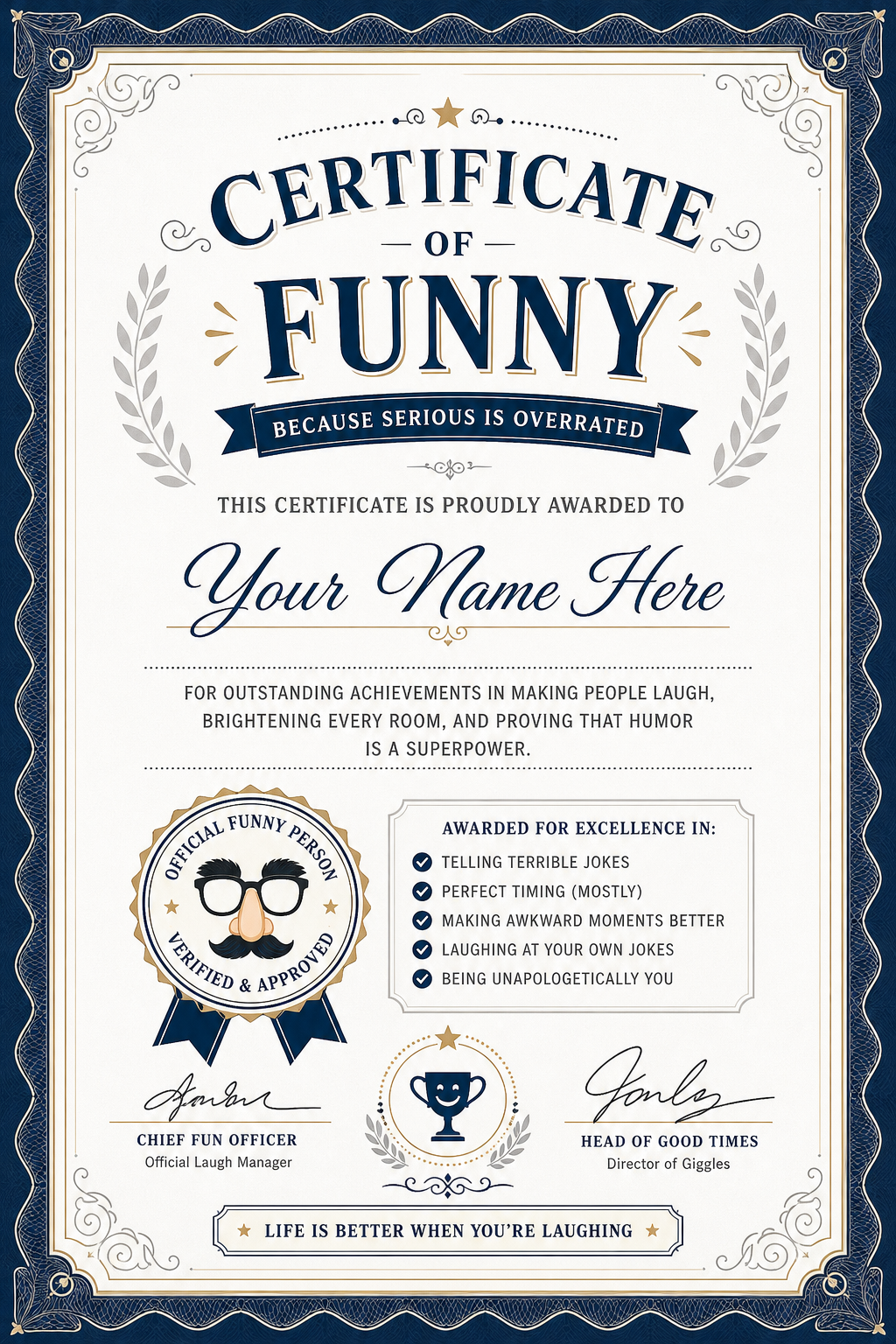Funny Certificate — corporate style certificate