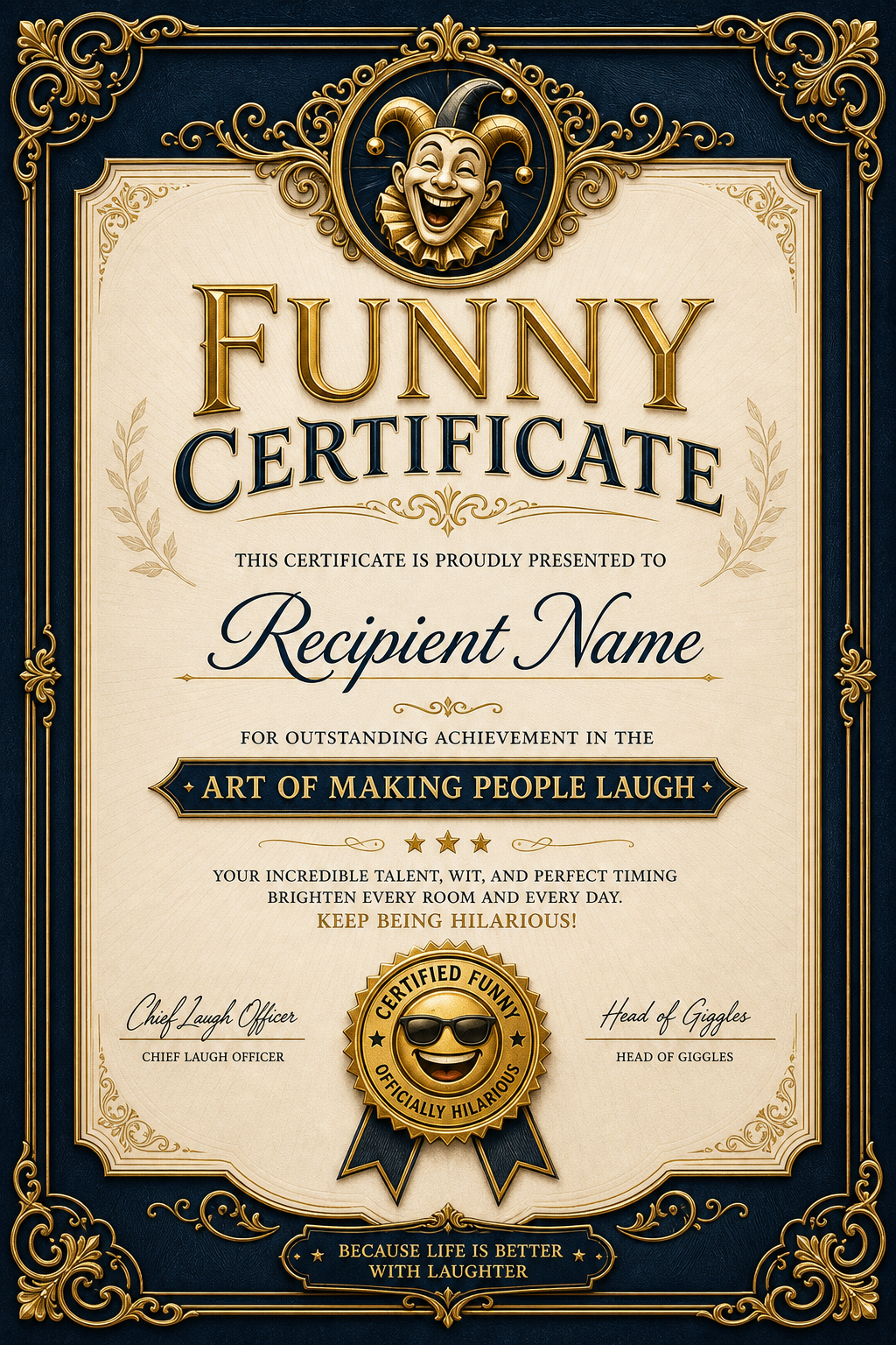 Funny Certificate — elegant style certificate