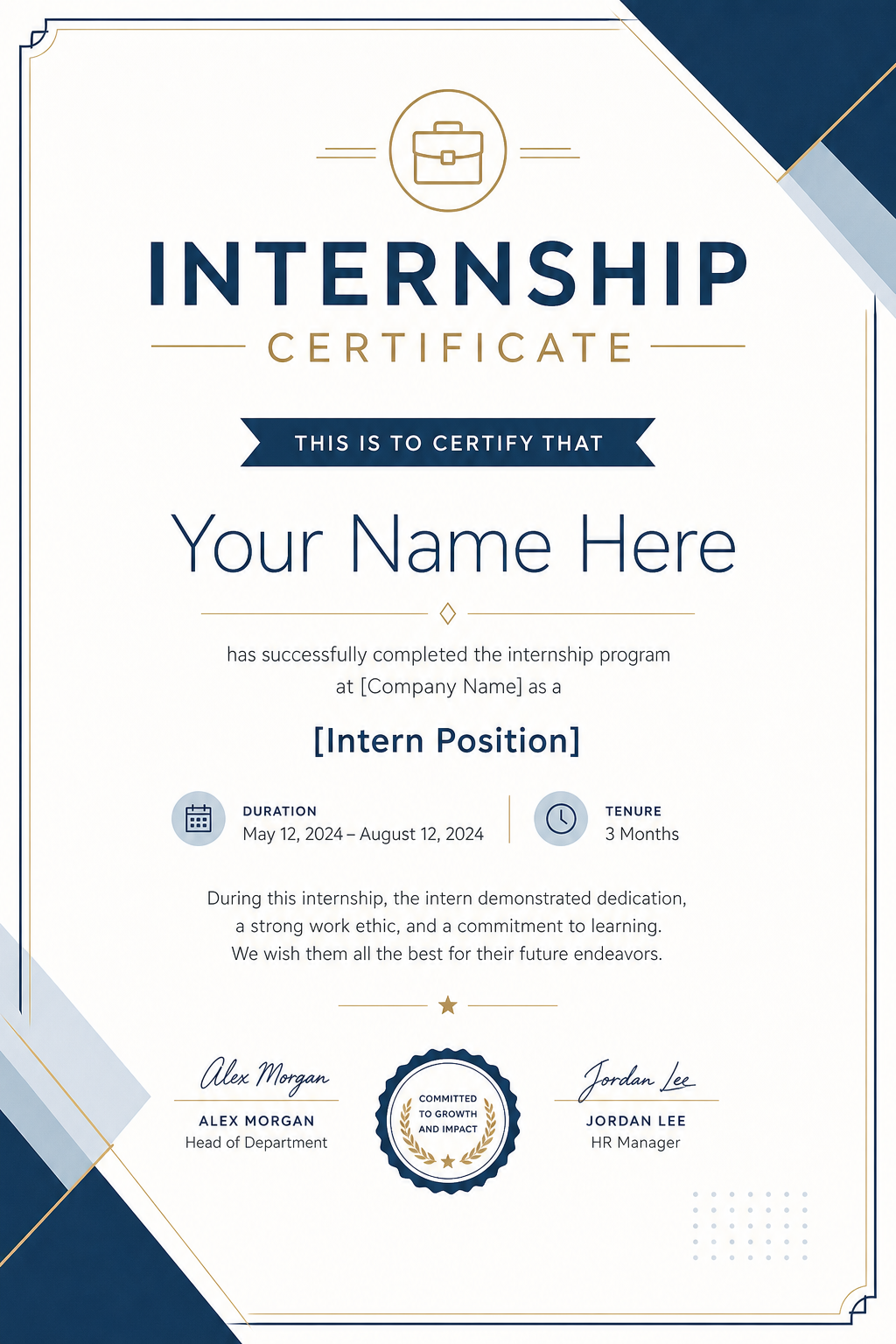 Internship Certificate — modern style certificate