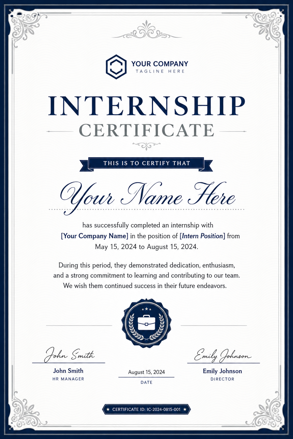 Internship Certificate — corporate style certificate