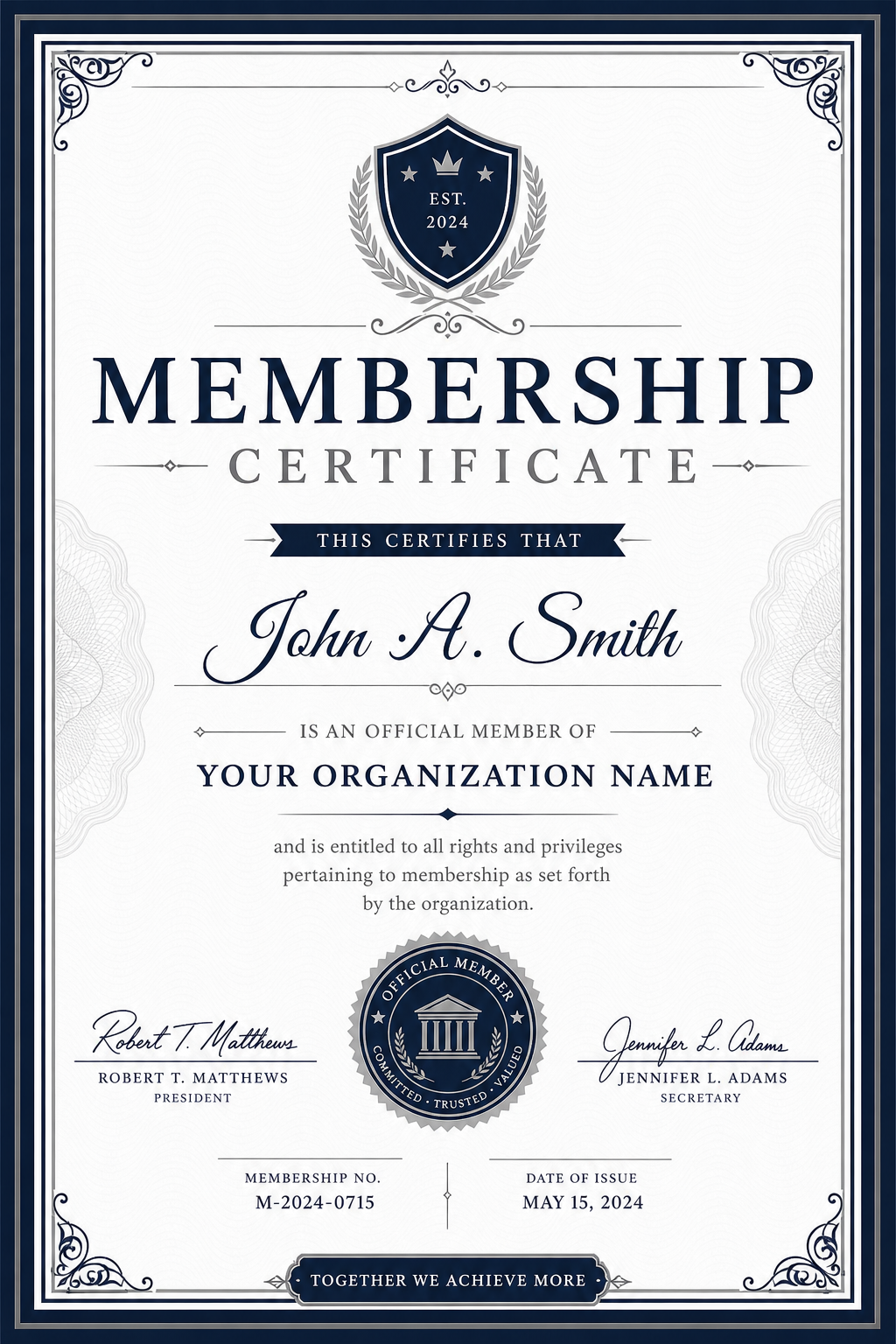 Membership Certificate — corporate style certificate