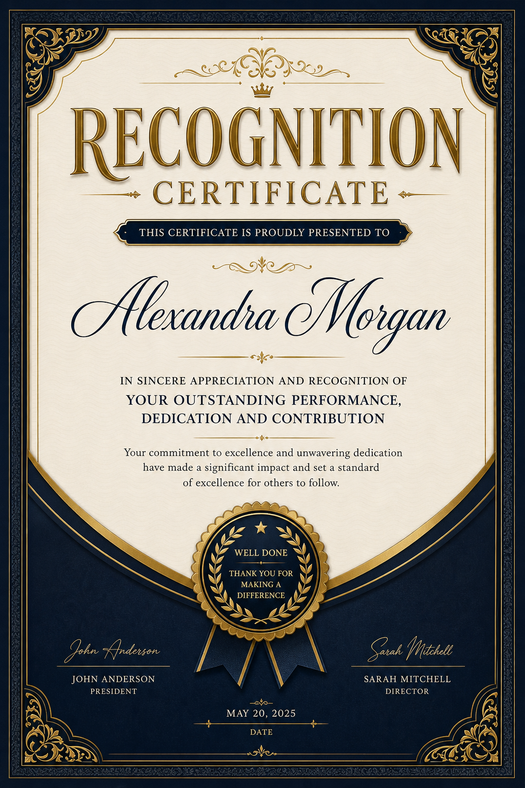 Recognition Certificate — elegant style certificate