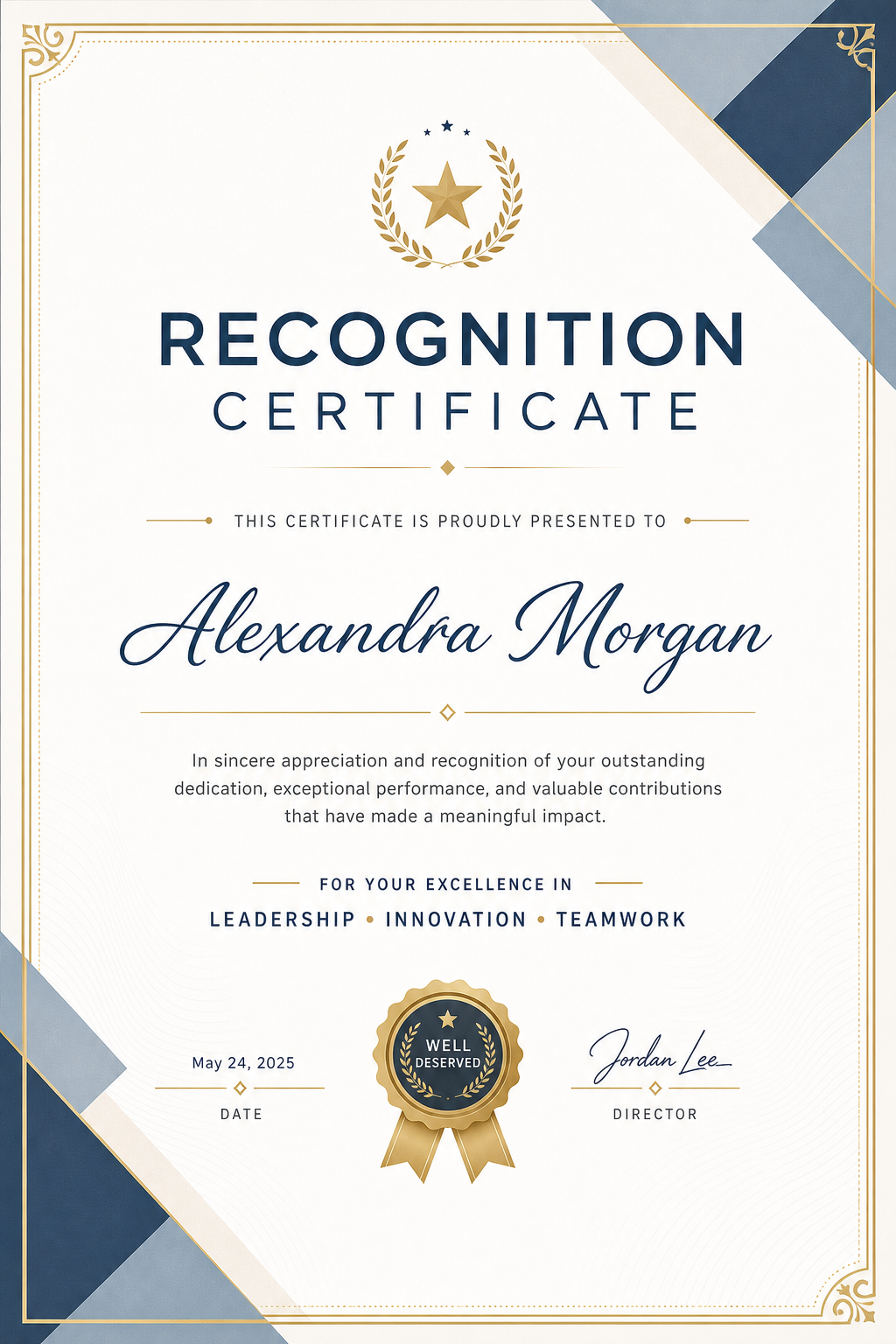 Recognition Certificate — modern style certificate