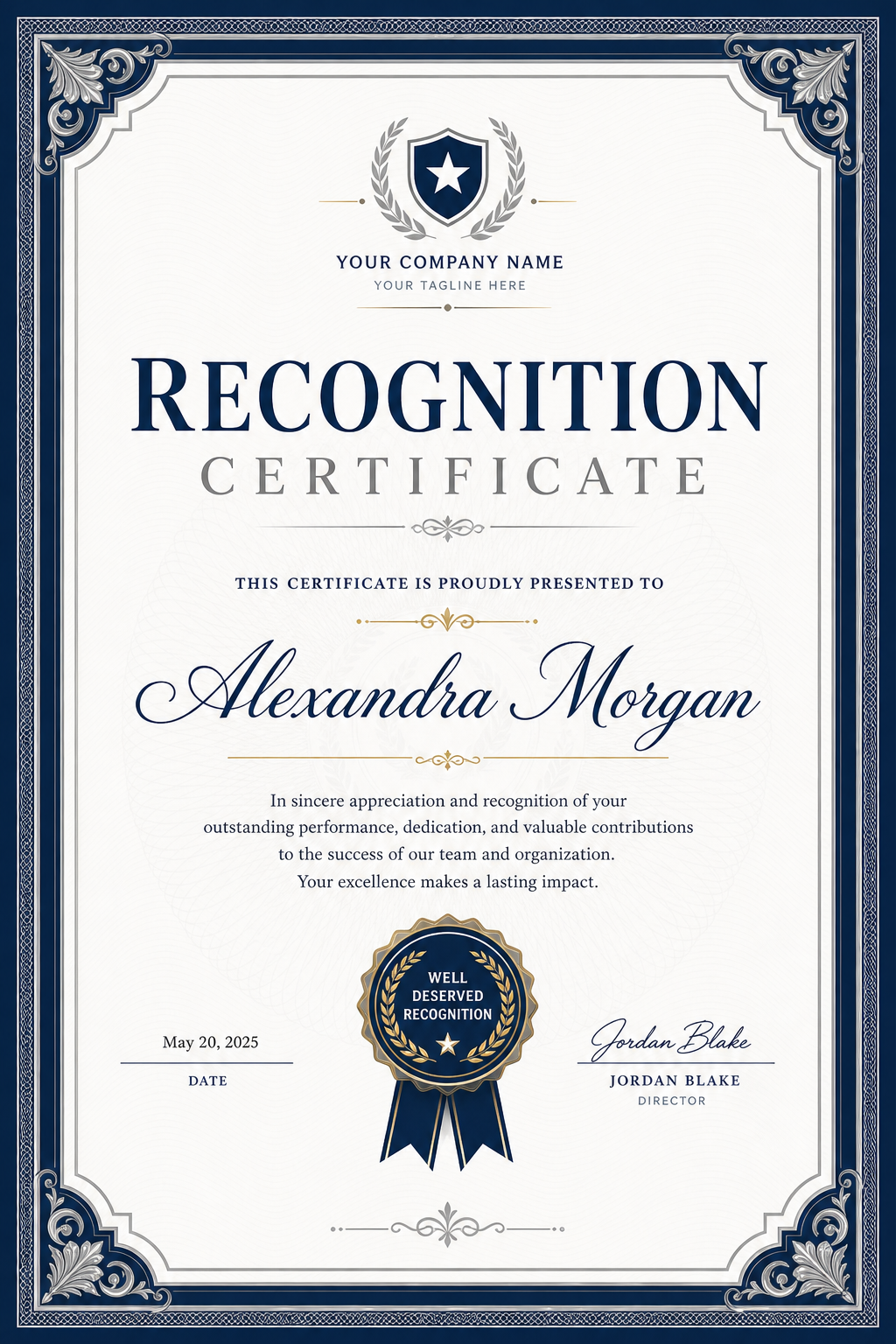 Recognition Certificate — corporate style certificate