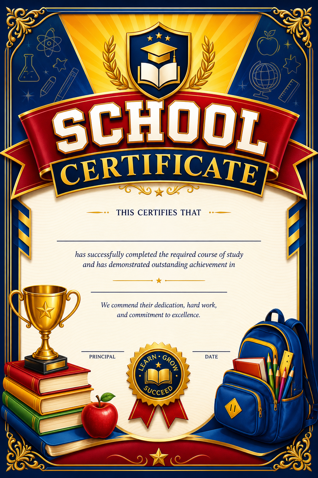 School Certificate — vibrant style certificate