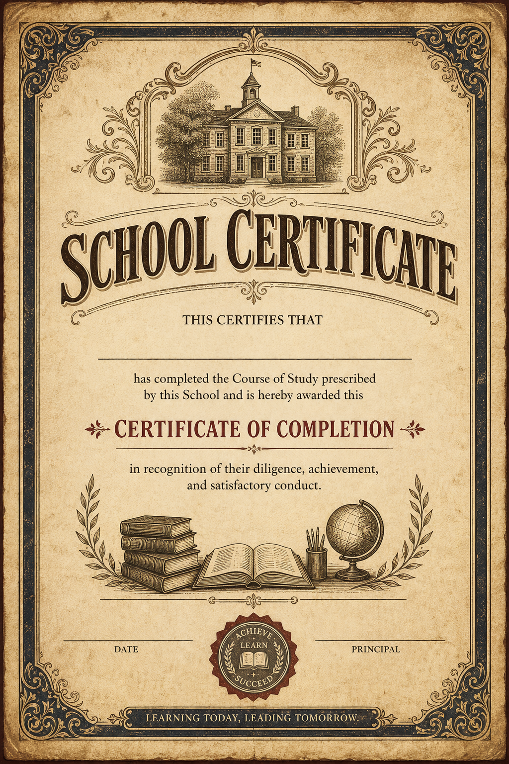 School Certificate — vintage style certificate