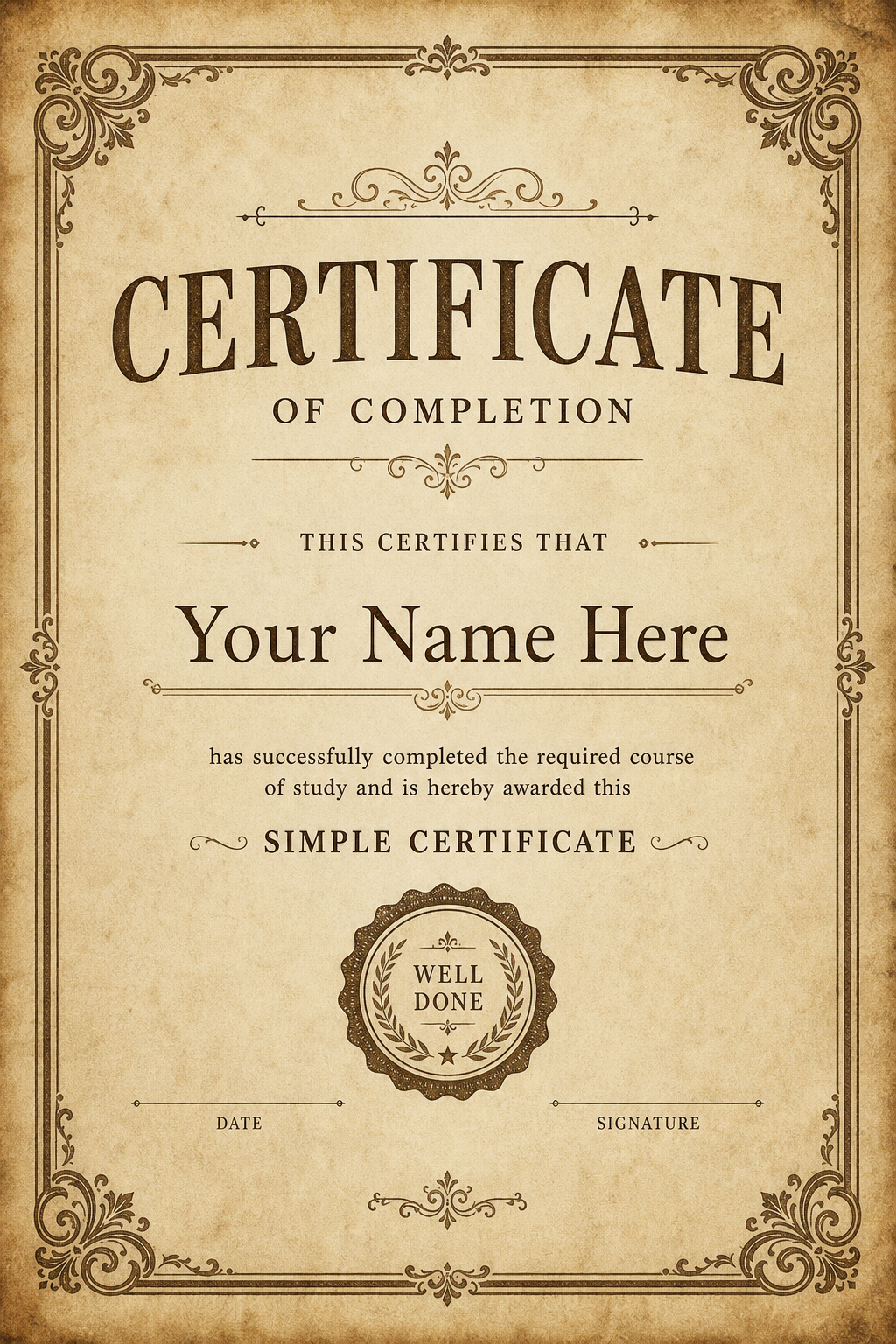 Simple Certificate — vintage style certificate