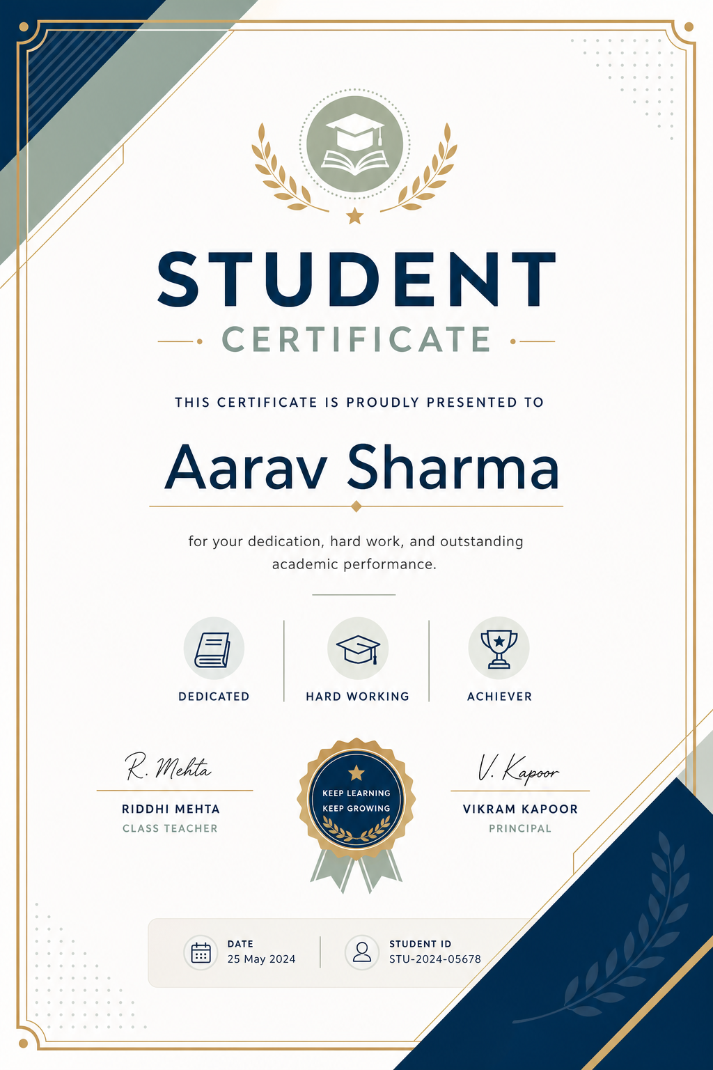 Student Certificate — modern style certificate