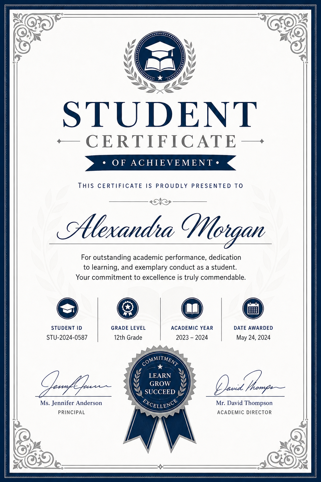 Student Certificate — corporate style certificate