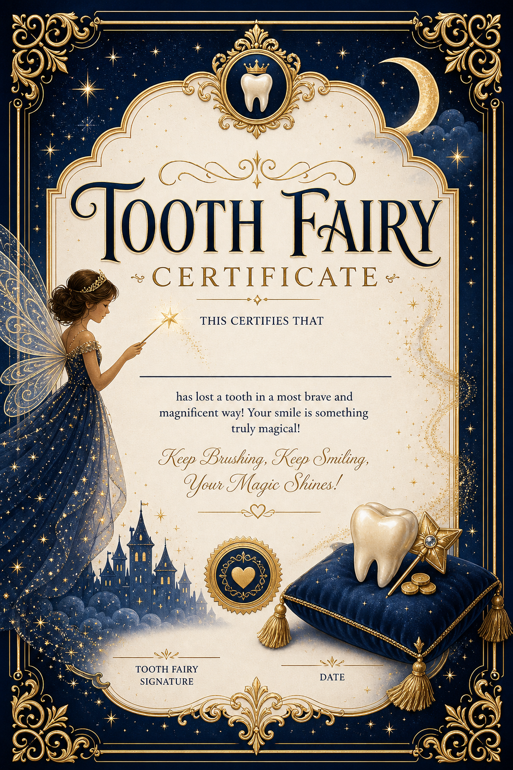 Tooth Fairy Certificate — elegant style certificate