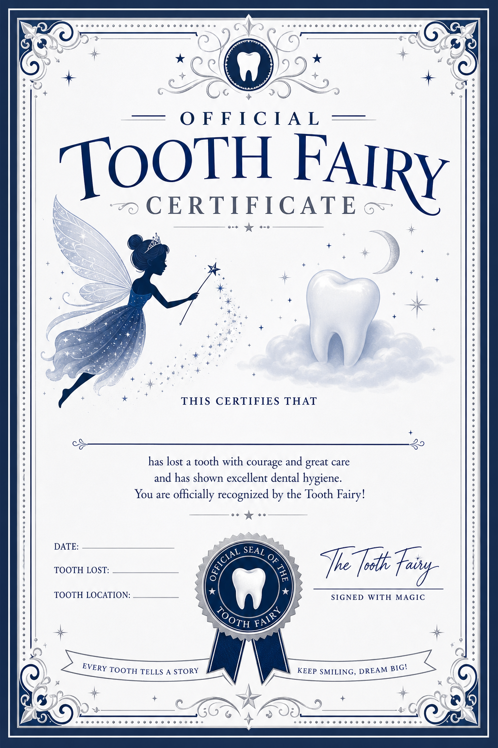 Tooth Fairy Certificate — corporate style certificate