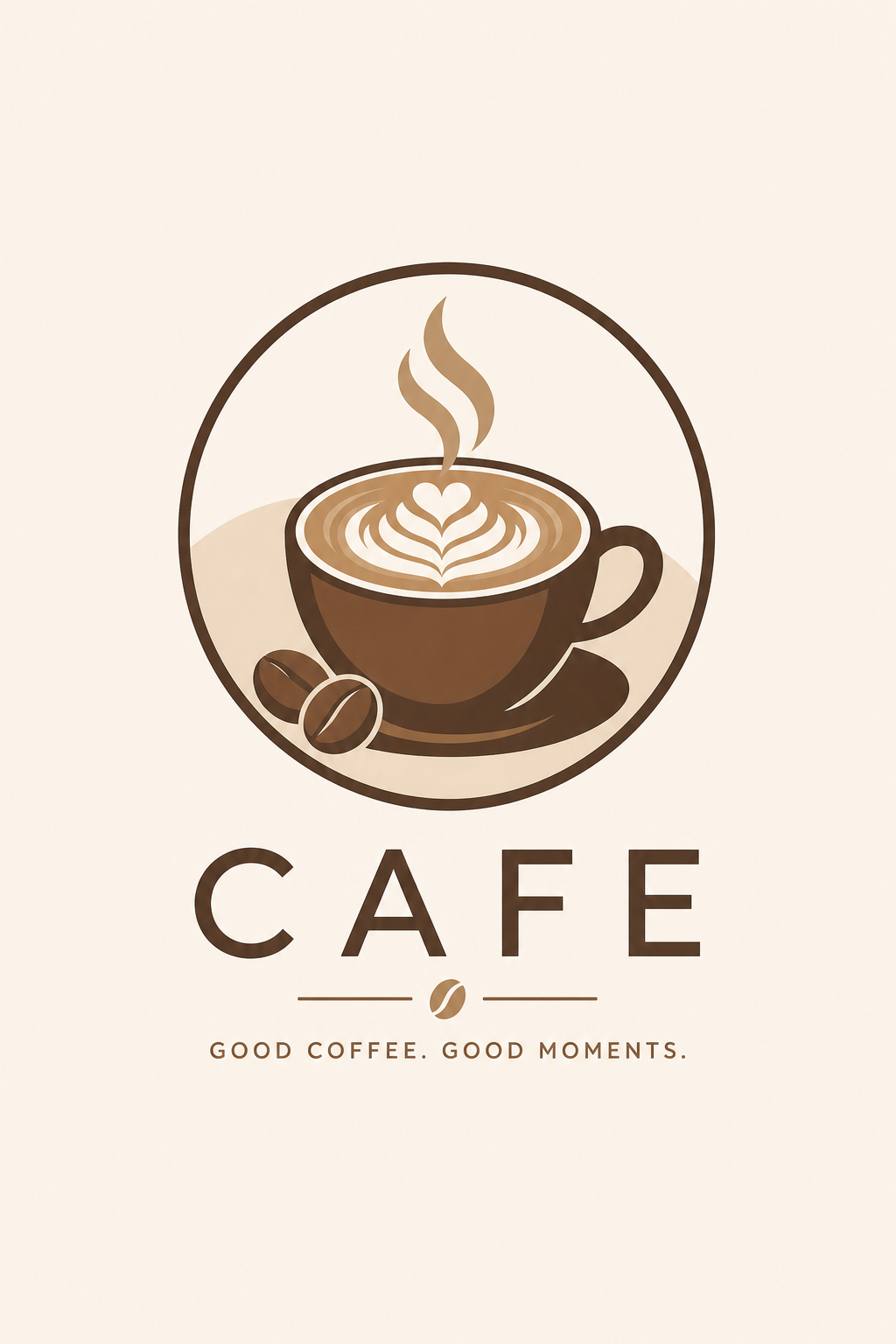 Cafe Logo — modern style favicon design, featuring coffee cup with steam, beans, latte art, warm browns, cozy atmosphere