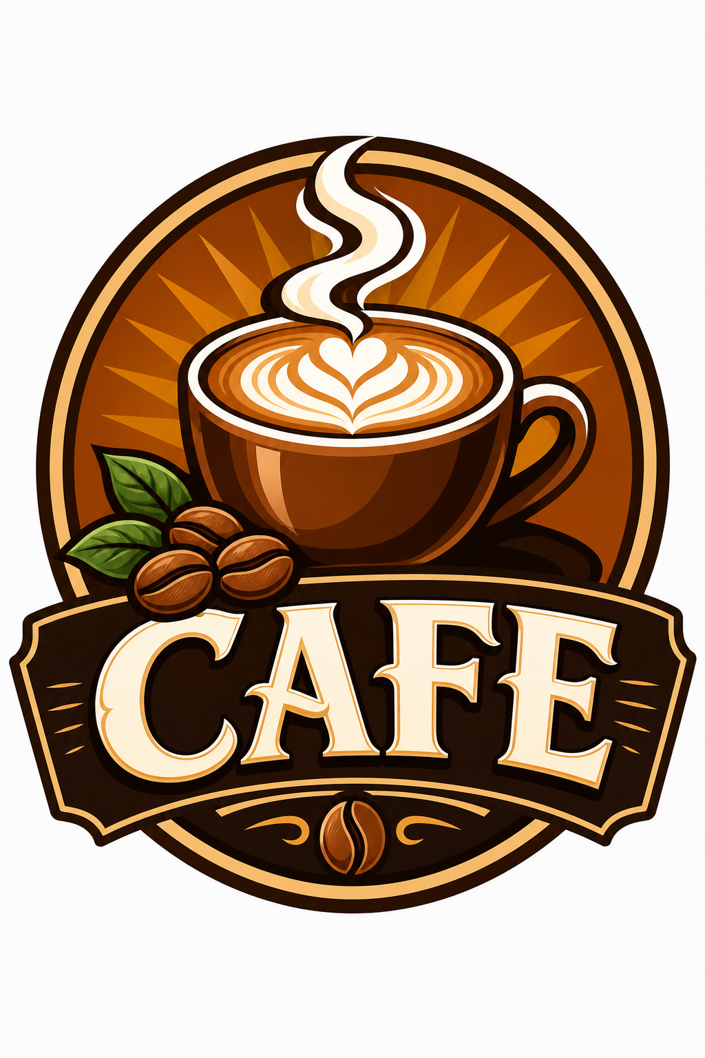 Cafe Logo — vibrant style favicon design, featuring coffee cup with steam, beans, latte art, warm browns, cozy atmosphere