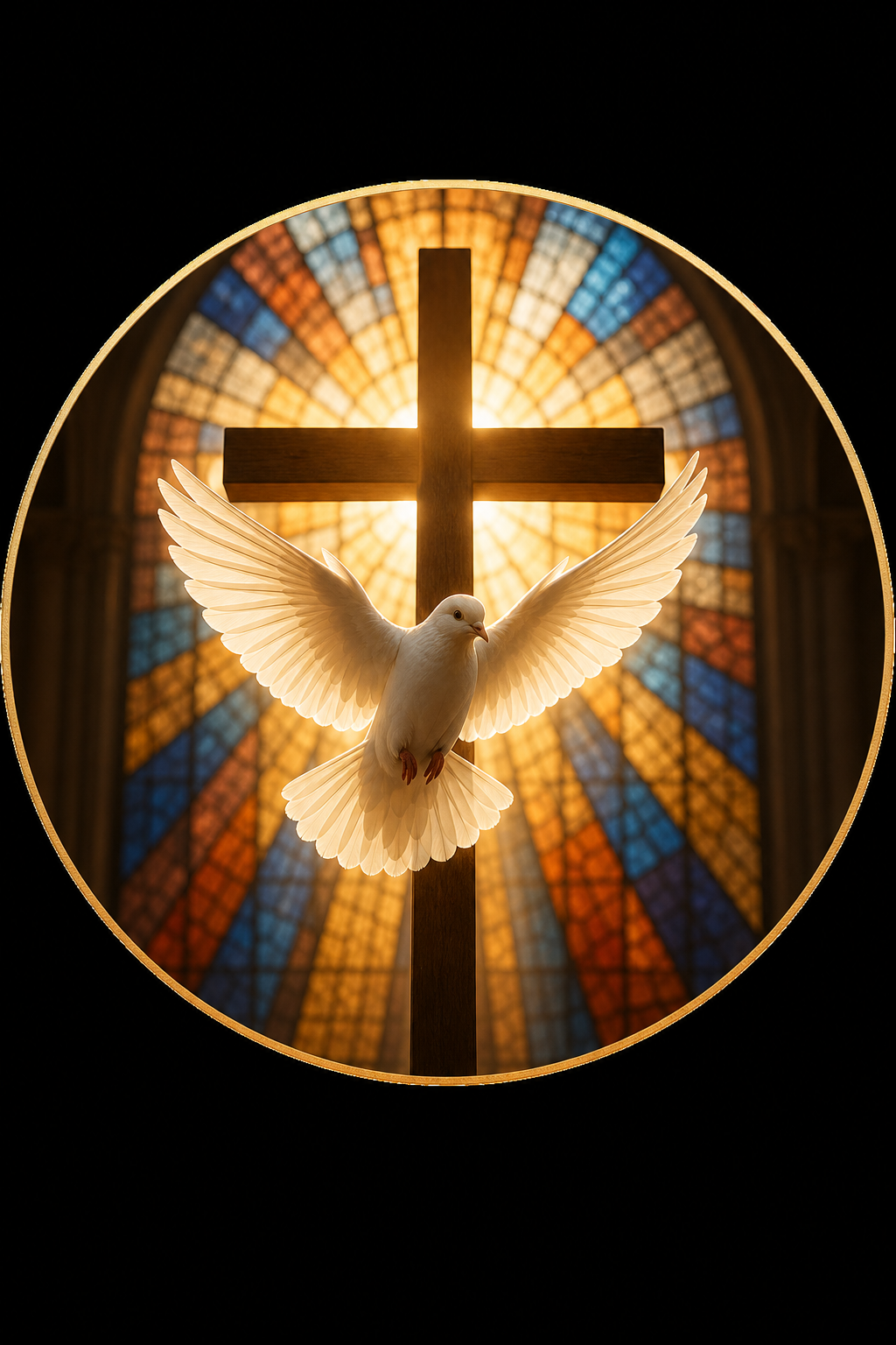 Church Favicon — photo-realistic style favicon design, featuring cross, stained glass, dove, warm divine palette