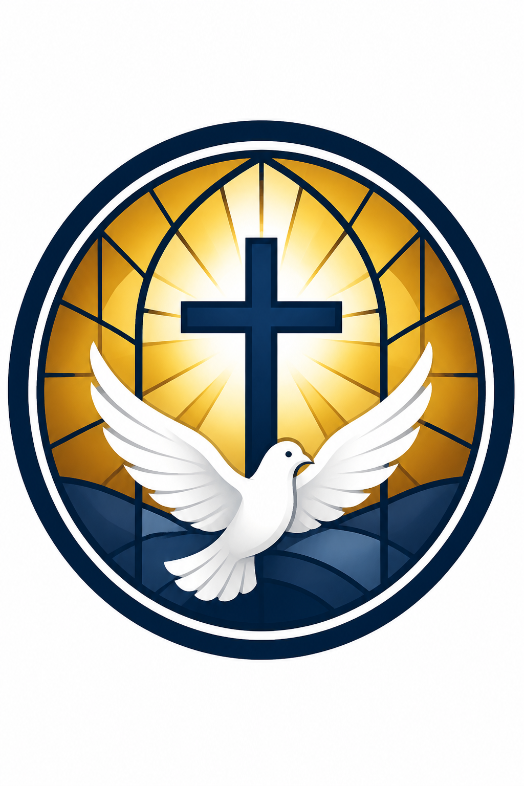 Church Favicon — corporate style favicon design, featuring cross, stained glass, dove, warm divine palette