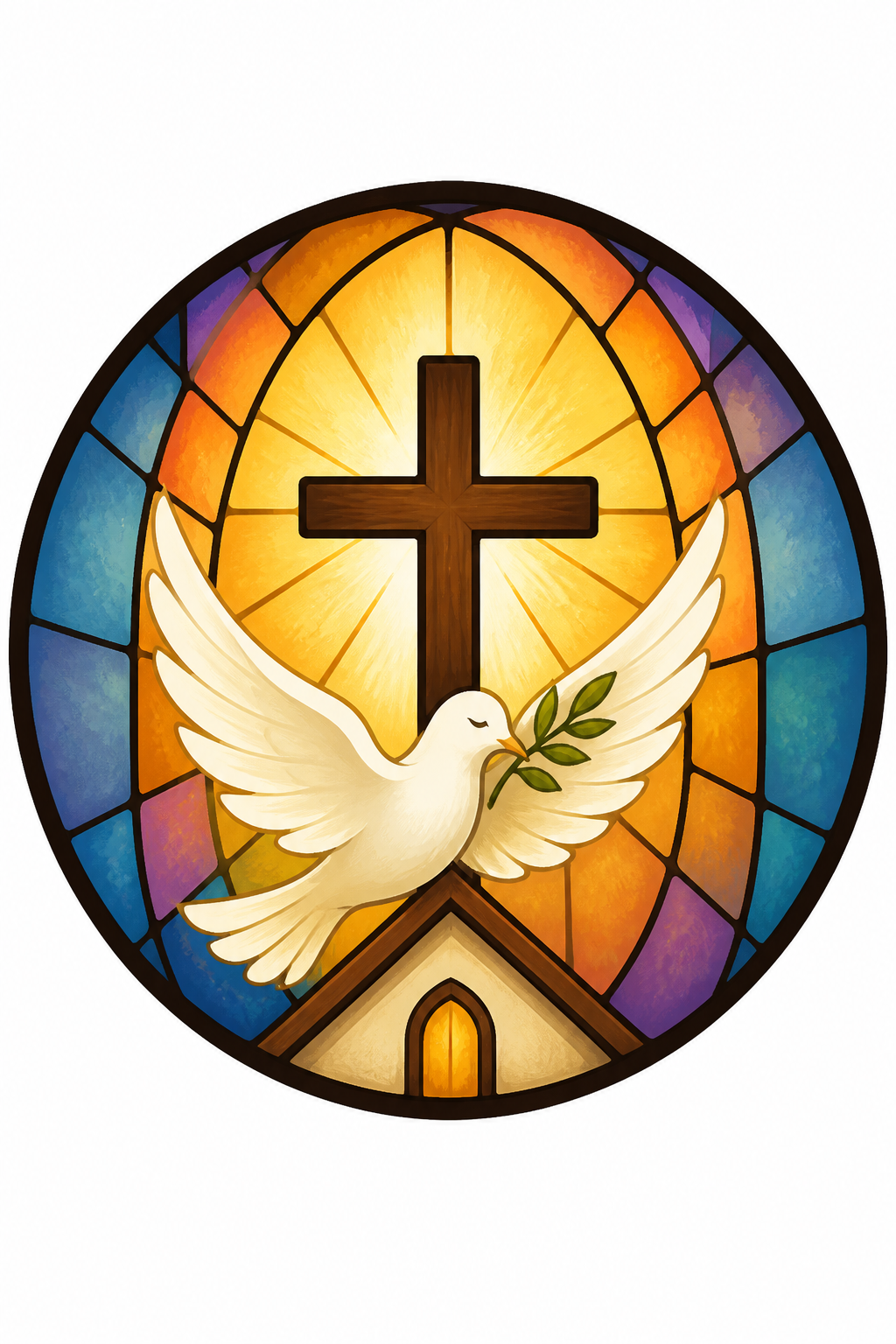 Church Favicon — illustration style favicon design, featuring cross, stained glass, dove, warm divine palette