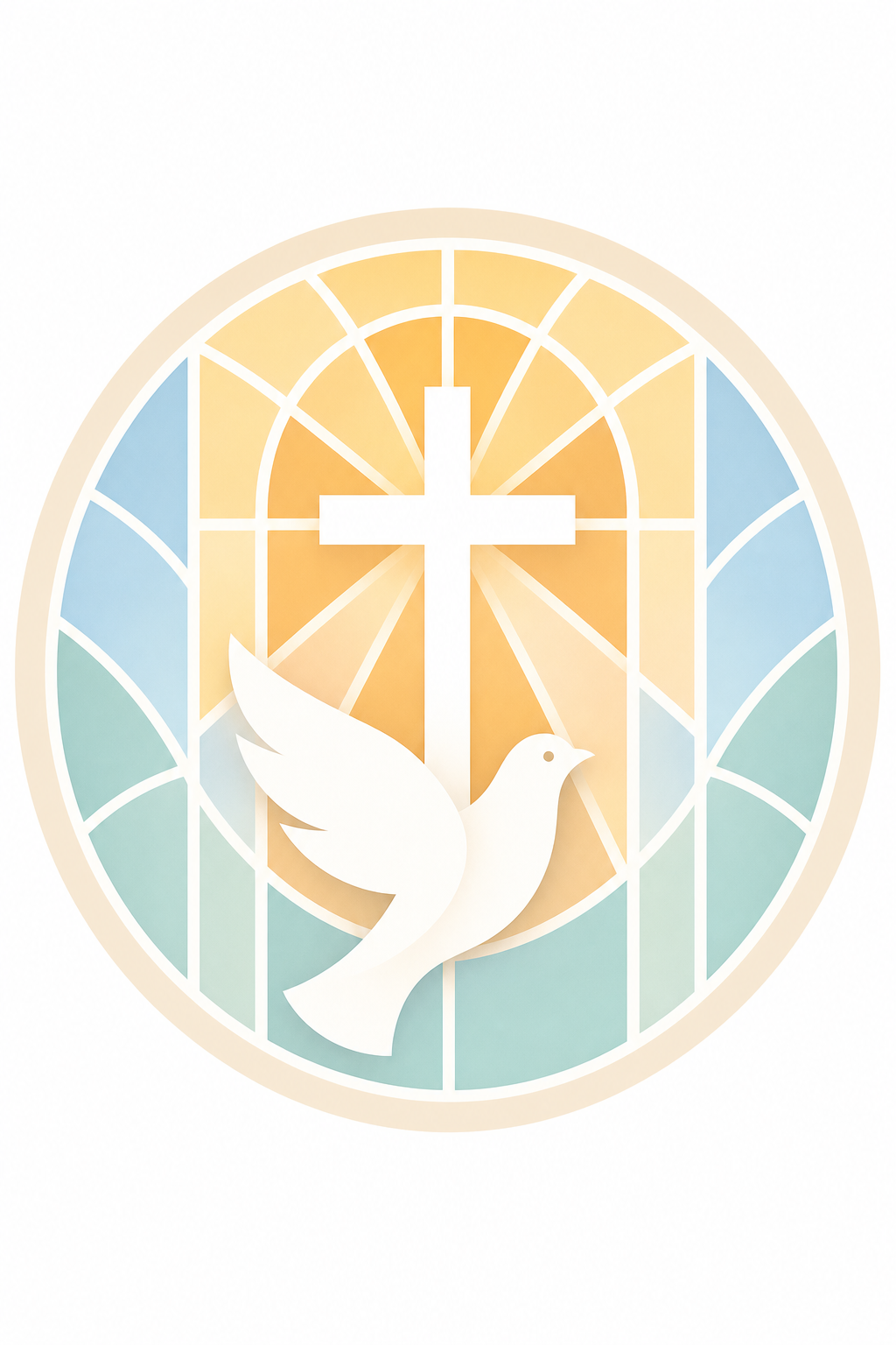 Church Favicon — modern style favicon design, featuring cross, stained glass, dove, warm divine palette
