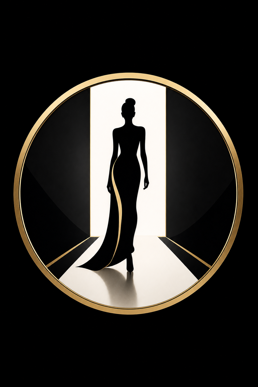 Fashion Favicon — elegant style favicon design, featuring model silhouette, runway, minimal modern aesthetic, monochrome with bold accent