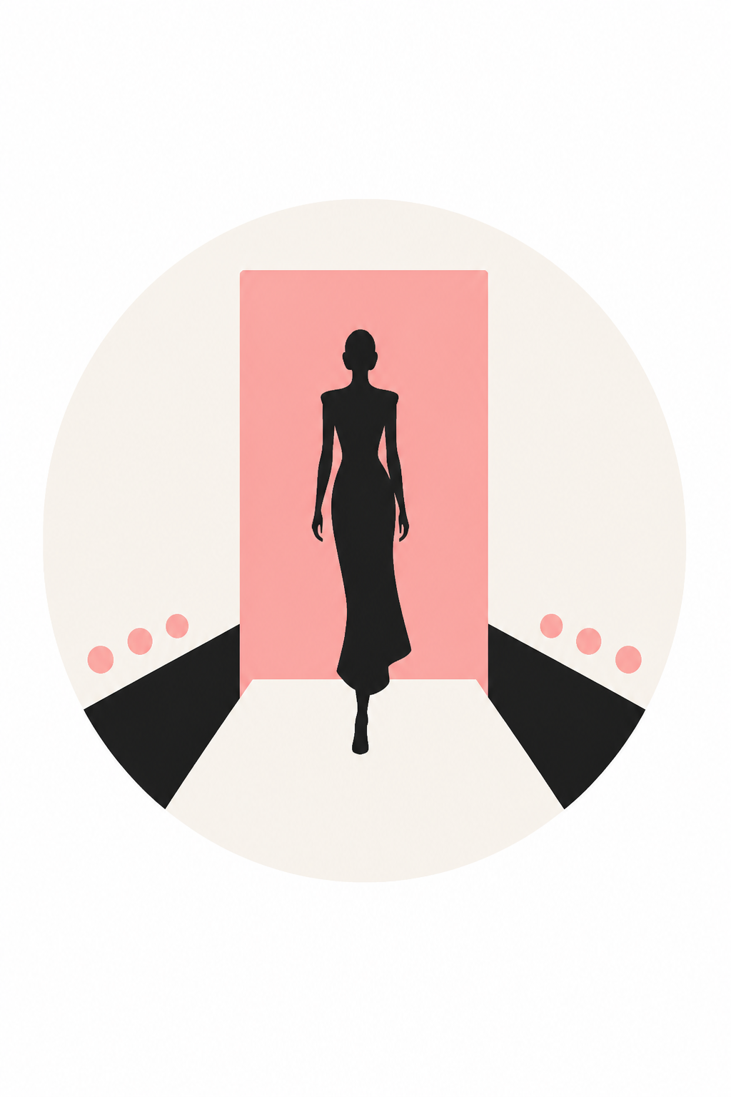 Fashion Favicon — modern style favicon design, featuring model silhouette, runway, minimal modern aesthetic, monochrome with bold accent
