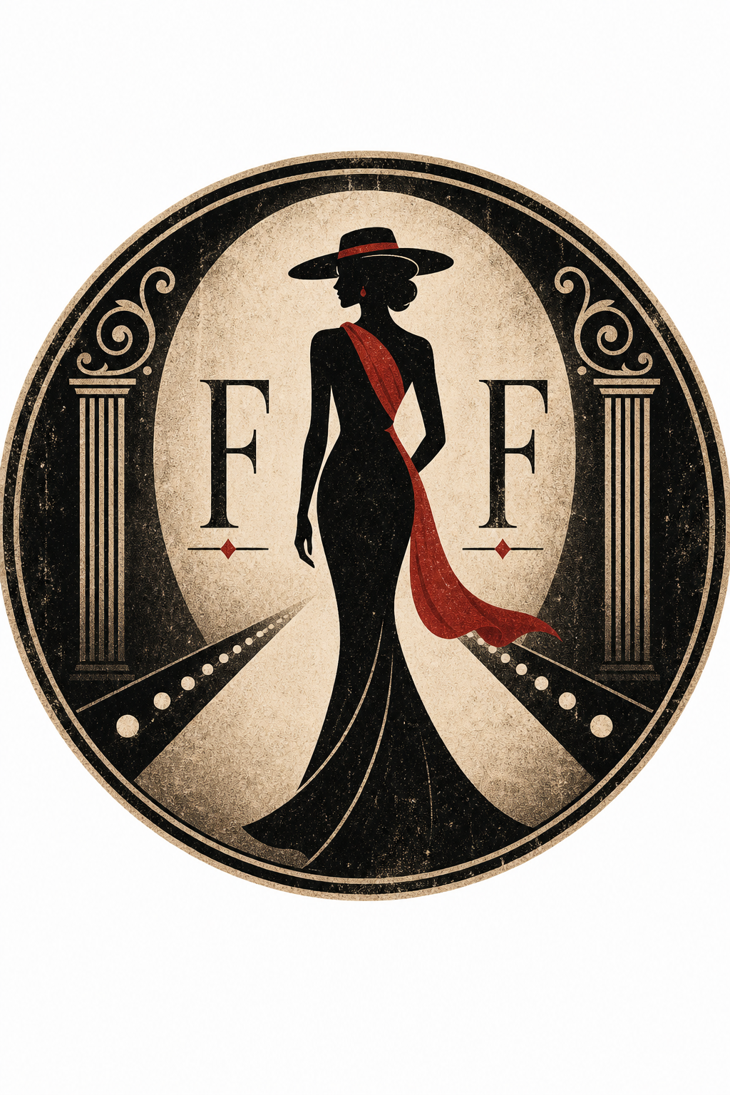 Fashion Favicon — vintage style favicon design, featuring model silhouette, runway, minimal modern aesthetic, monochrome with bold accent