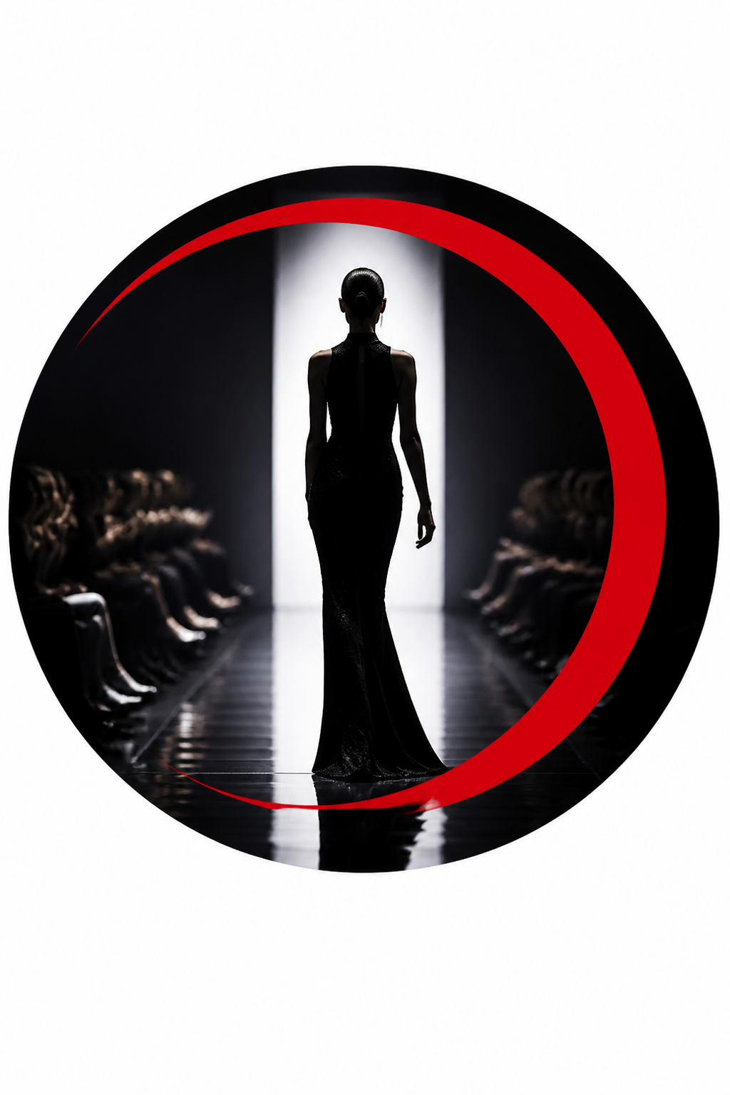 Fashion Favicon — photo-realistic style favicon design, featuring model silhouette, runway, minimal modern aesthetic, monochrome with bold accent