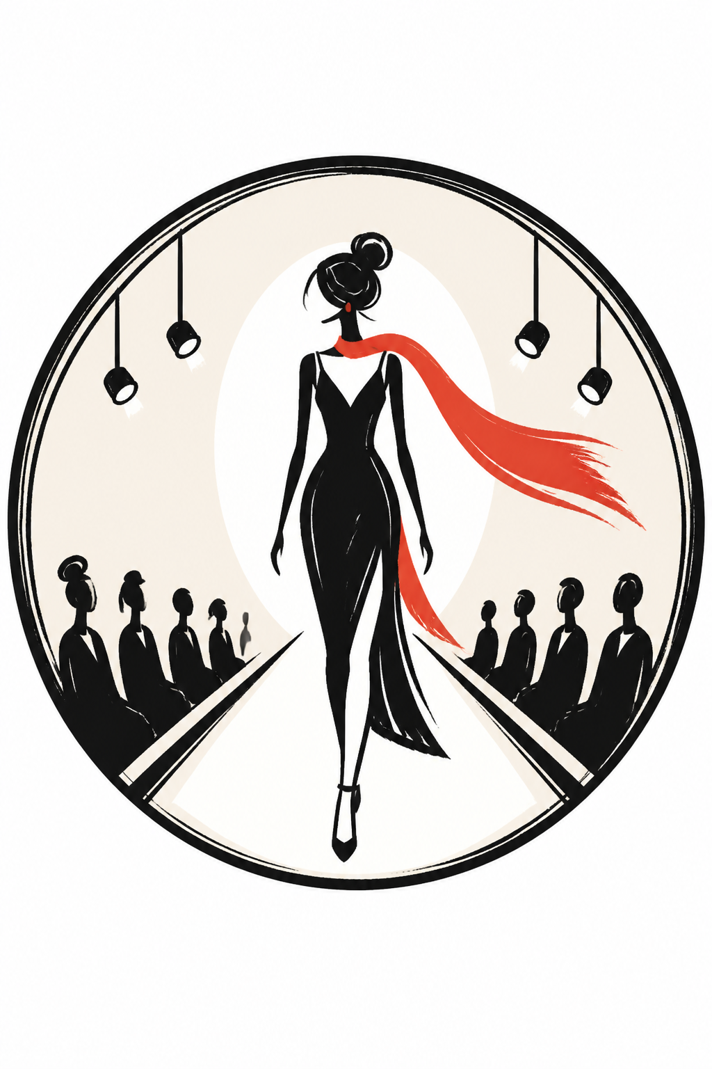 Fashion Favicon — illustration style favicon design, featuring model silhouette, runway, minimal modern aesthetic, monochrome with bold accent