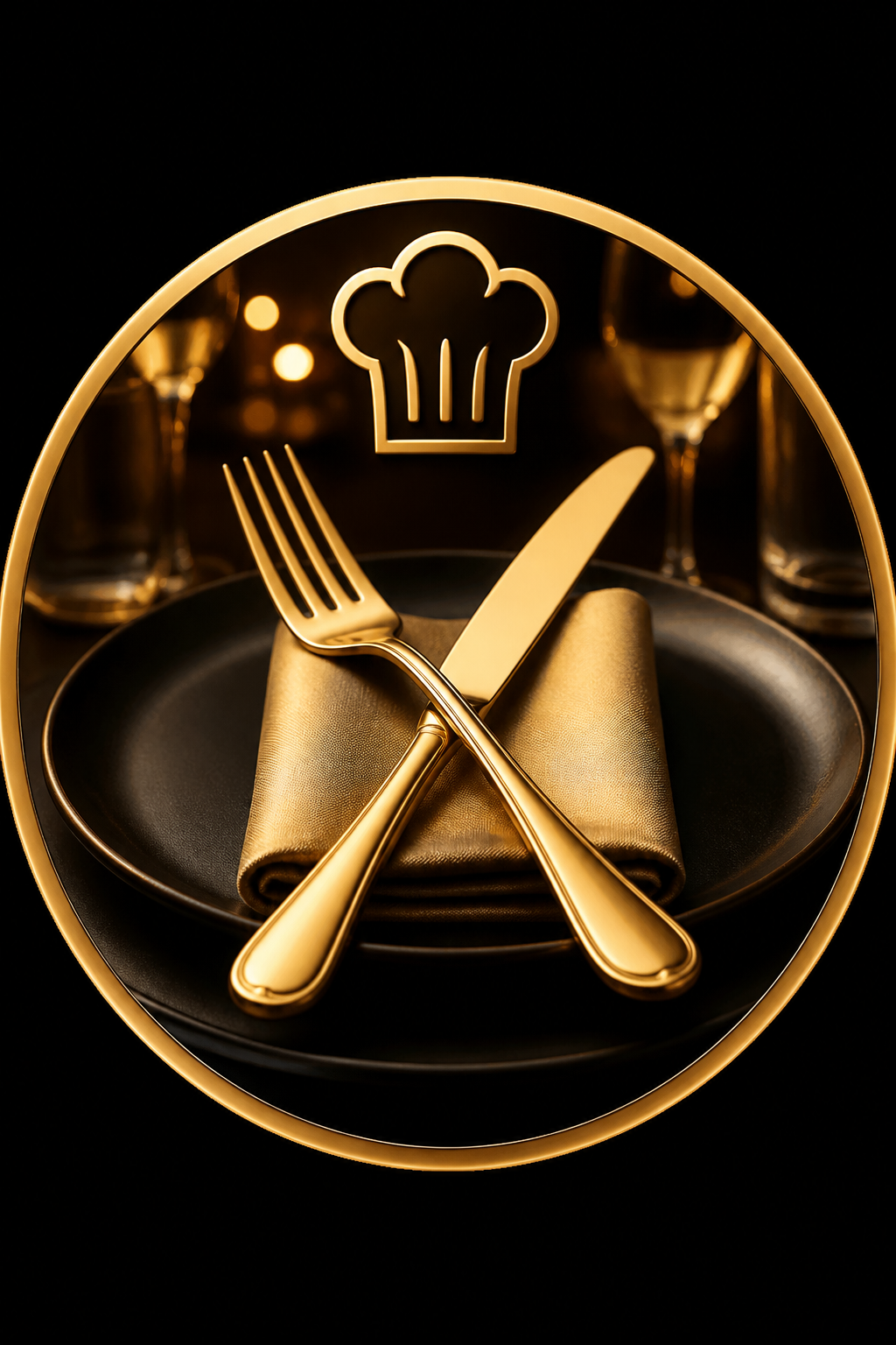 Restaurant Favicon — photo-realistic style favicon design, featuring culinary imagery, fine dining, elegant typography, warm gold tones