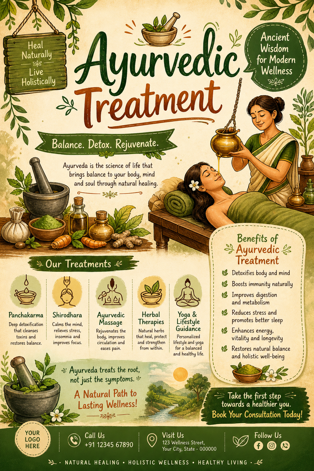 Ayurvedic Treatment Flyer — illustration style flyer