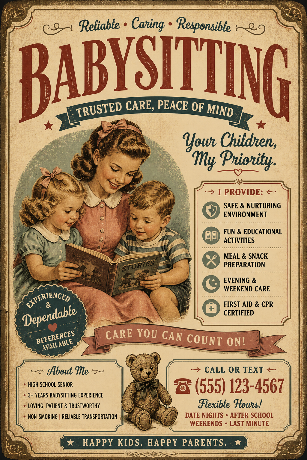 Babysitting Flyer — vintage style flyer