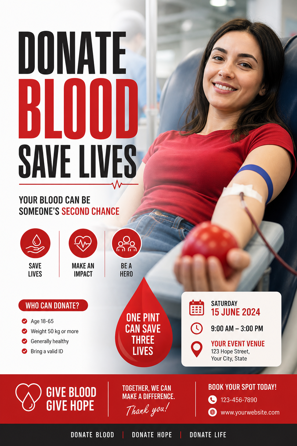 Blood Donation Flyer — photo-realistic style flyer