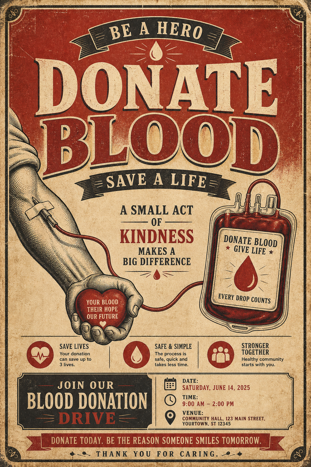 Blood Donation Flyer — vintage style flyer