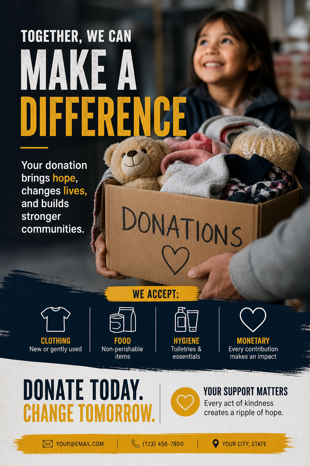 Donation Flyer — photo-realistic style flyer