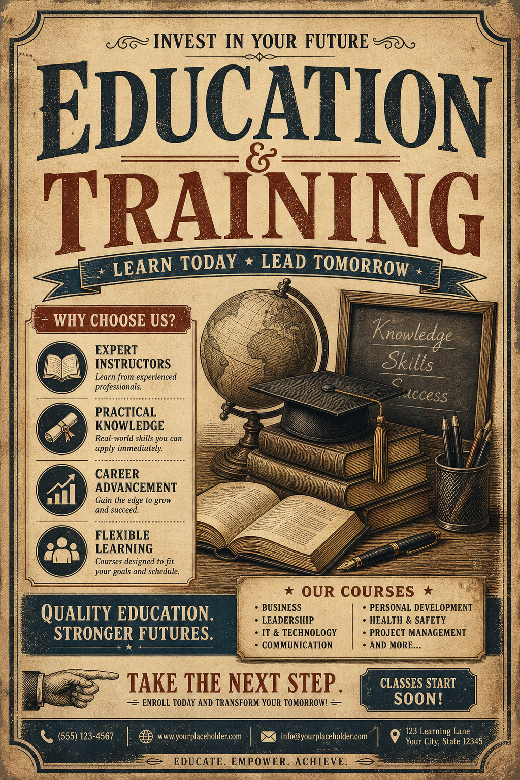 Education &amp; Training Flyer — vintage style flyer