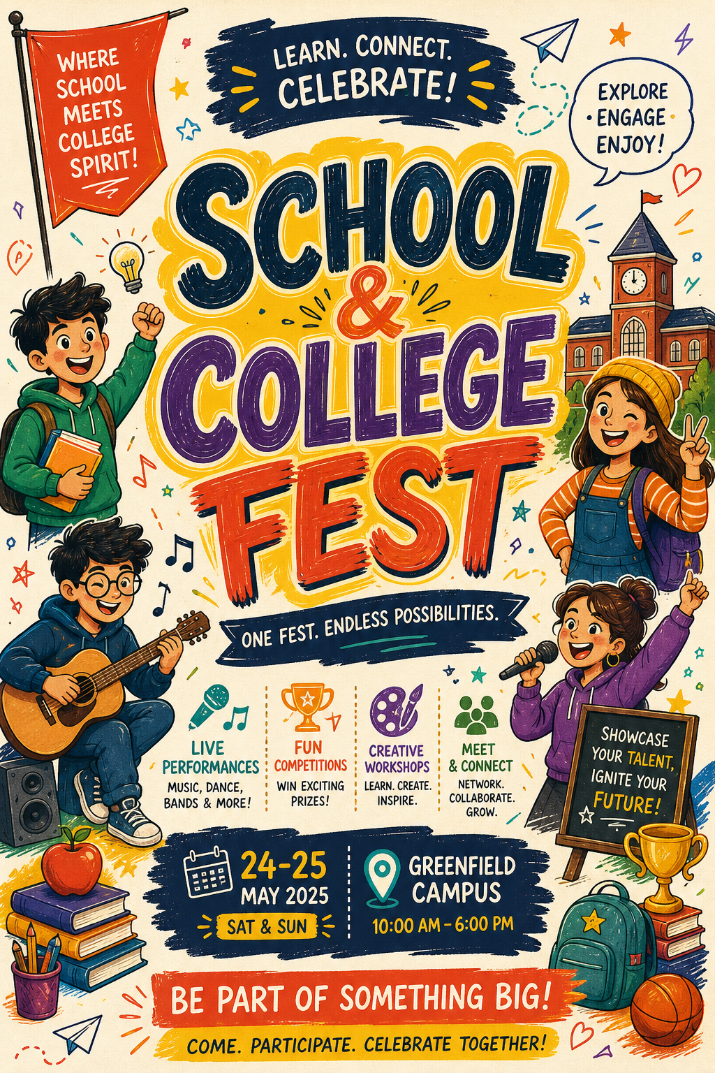 School &amp; College Fest Flyer — illustration style flyer